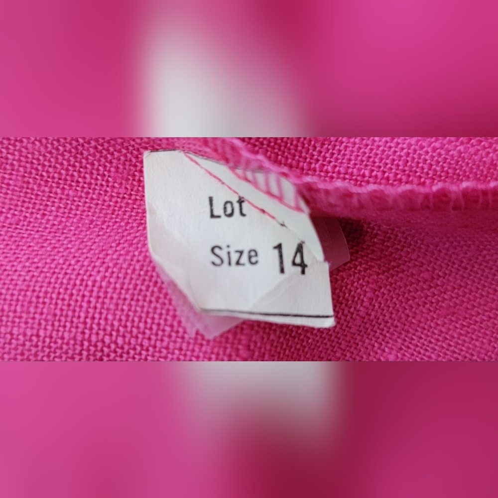 Vintage 80's Oversized Blazer Women's 14 Pink Cropped Sleeve Linen Like w/ Pocke - Picture 12 of 12